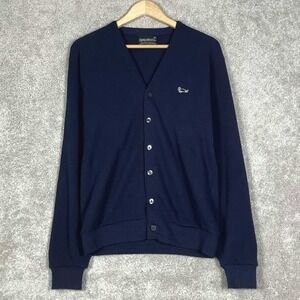 Vintage 60s Cardigan Sweater Challenger Mens Navy Blue Orlon Acrylic Size M